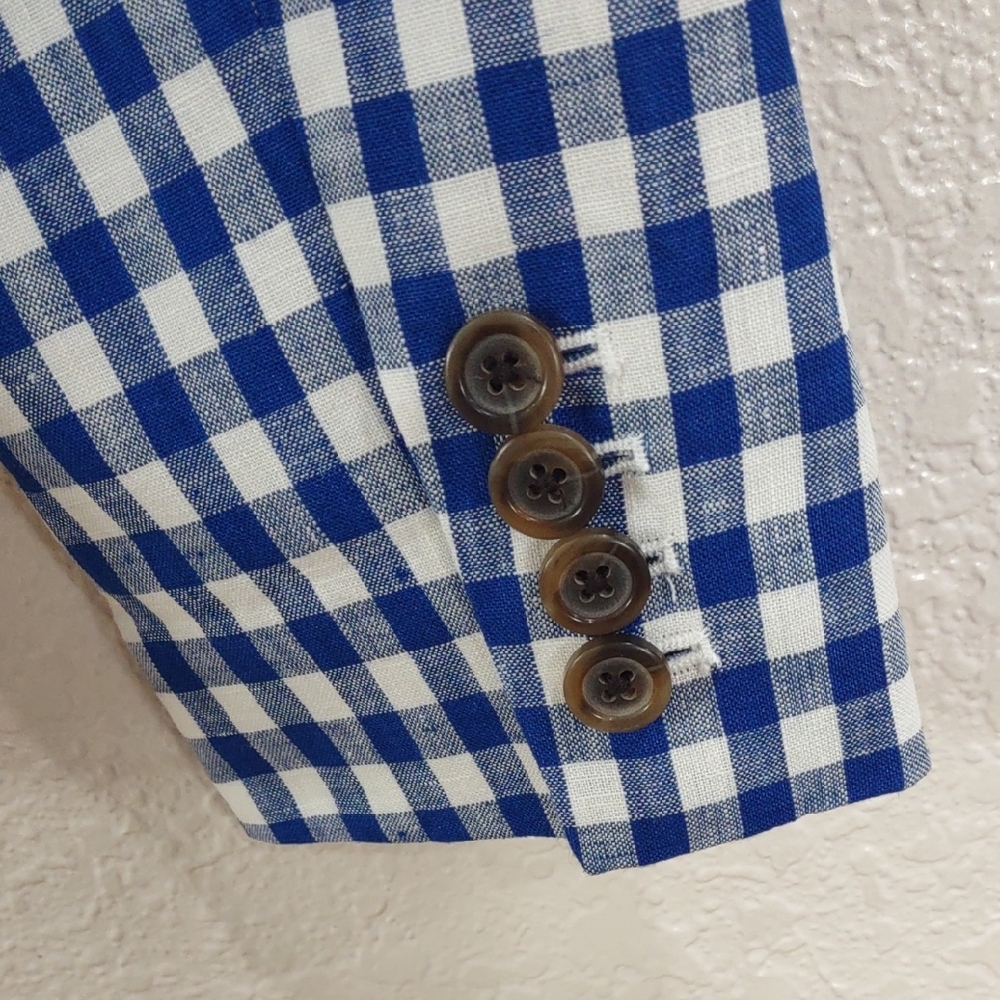 J. Crew Blue and White Plaid , Linen Blazer, Size 8 - Picture 10 of 17